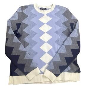 Charlie B Women’s M Geometric Zigzag Knit Sweater Long Sleeve Blue Gray White